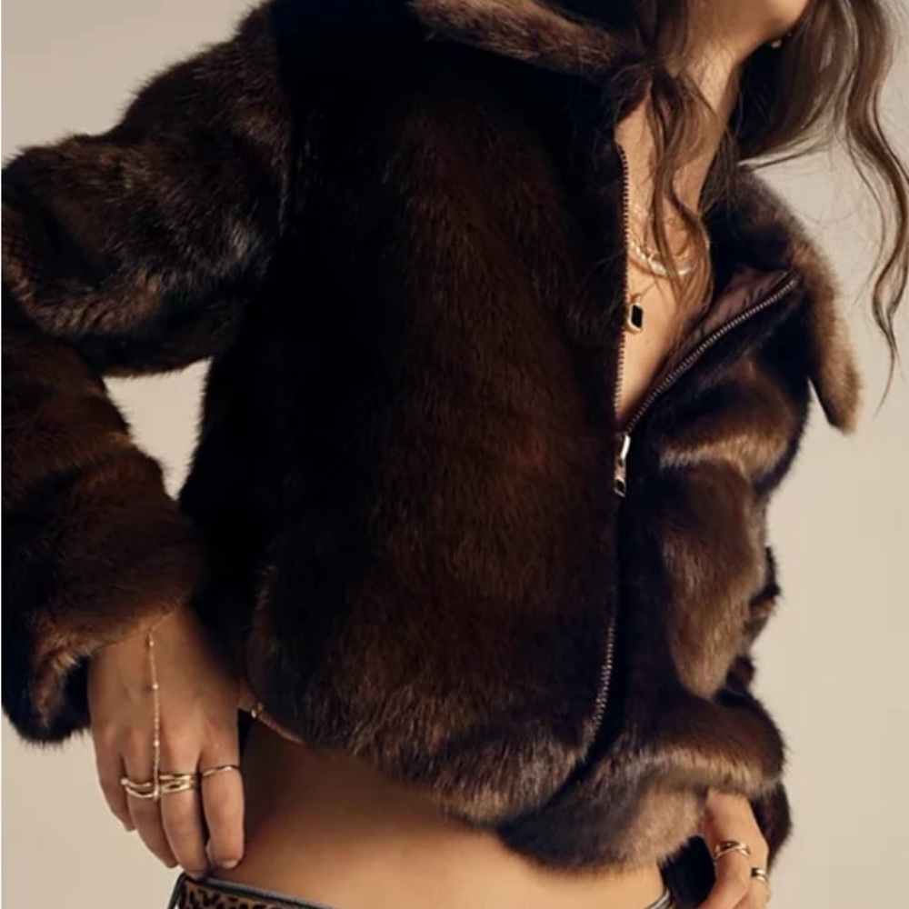 American Eagle Outfitters Dark Brown Faux Fur Jacket